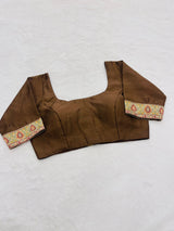 Cotton Silk Brown Elbow Length Blouse