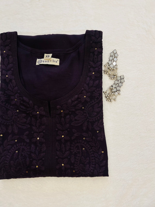 Khubsoorat Wine Rayon Embroidered Kurti