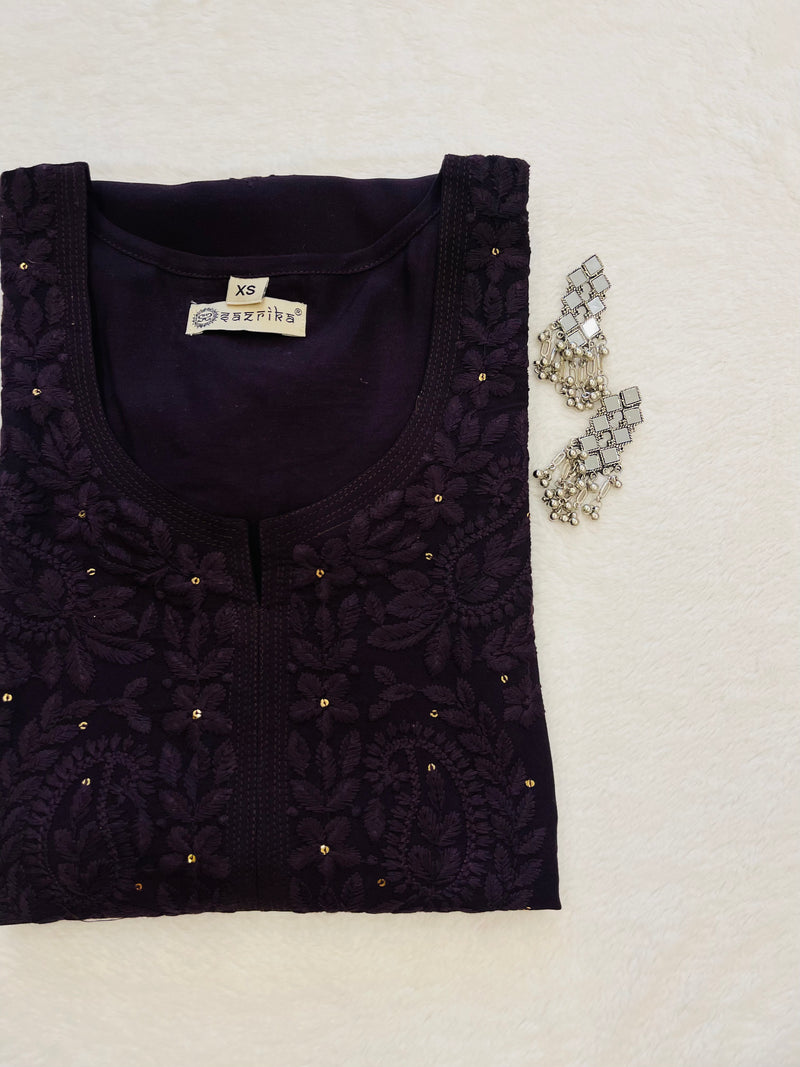 Khubsoorat Wine Rayon Embroidered Kurti