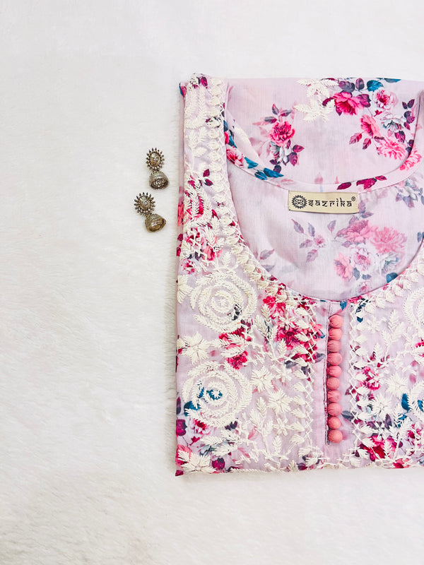 Ashvi rose pink flower print kurta