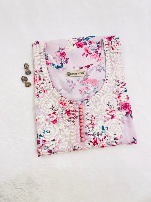 Ashvi rose pink flower print kurta