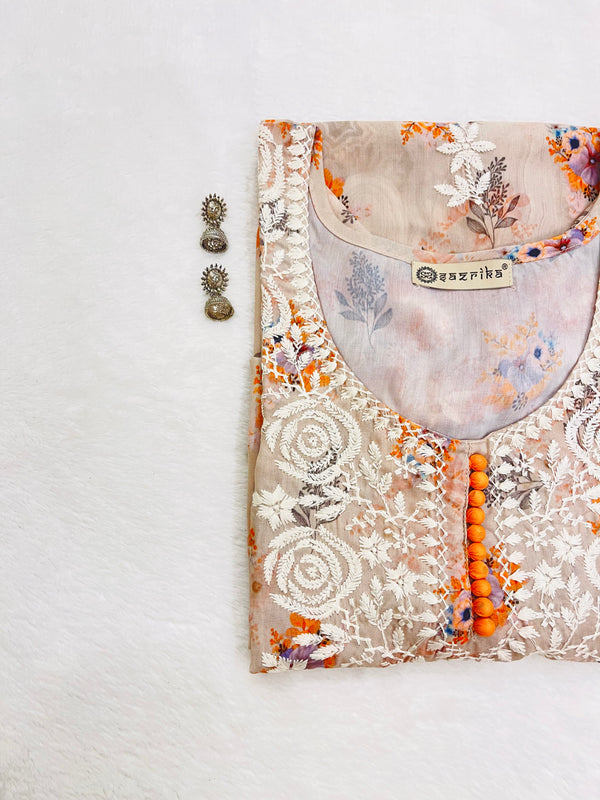 Ashvi peach flower Lucknowi style Kurti