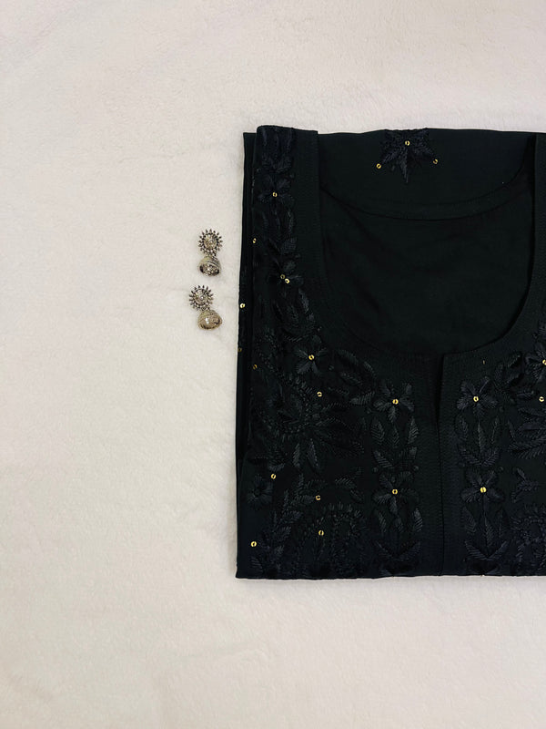 Black Embroidered Rayon Kurta
