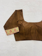 Cotton Silk Brown Elbow Length Blouse