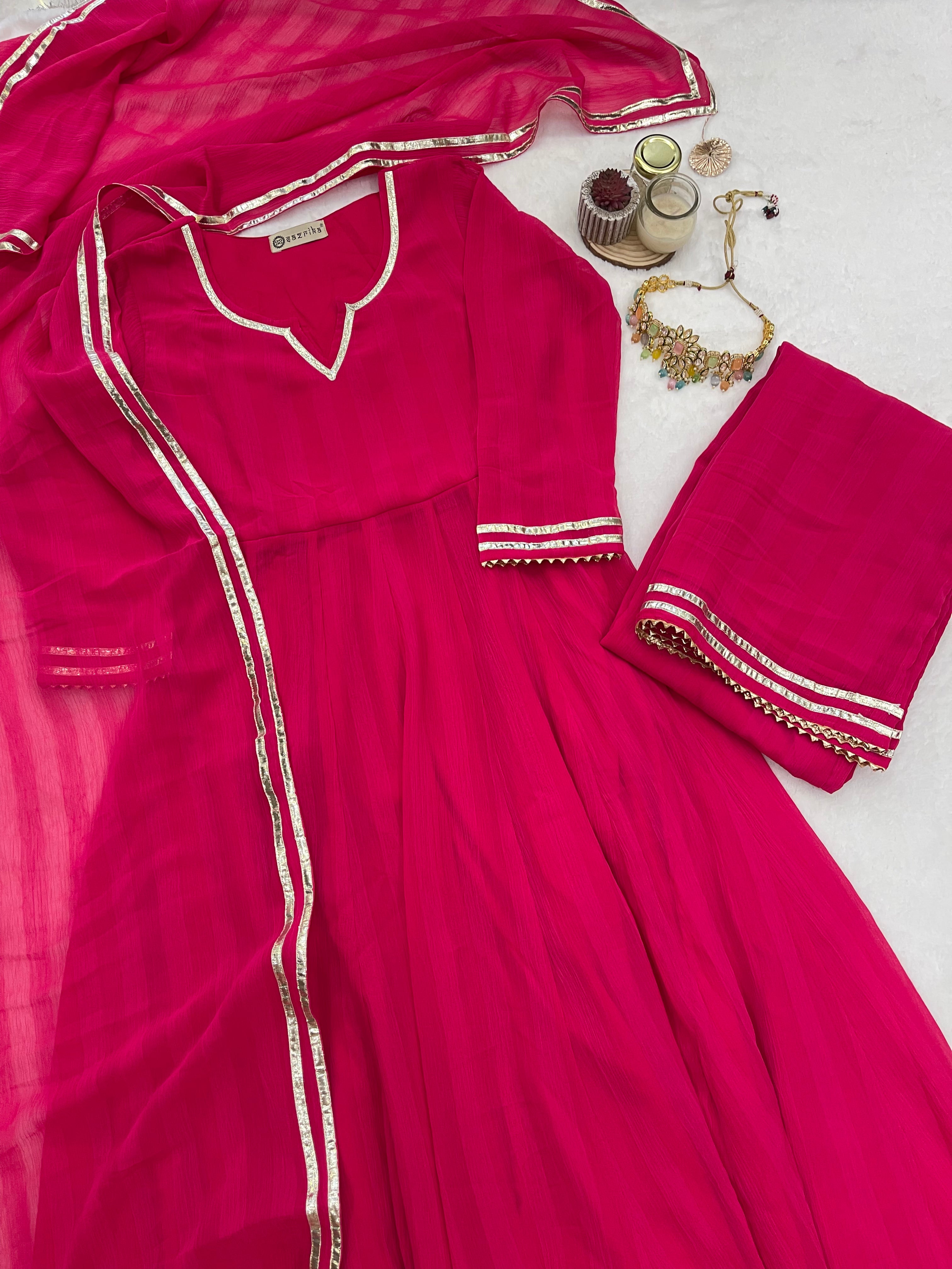 Rani pink gotta work anarkali set