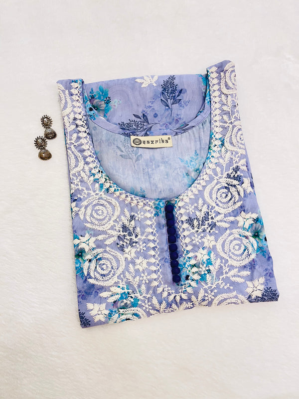 Ashvi pastel blue flower print kurta