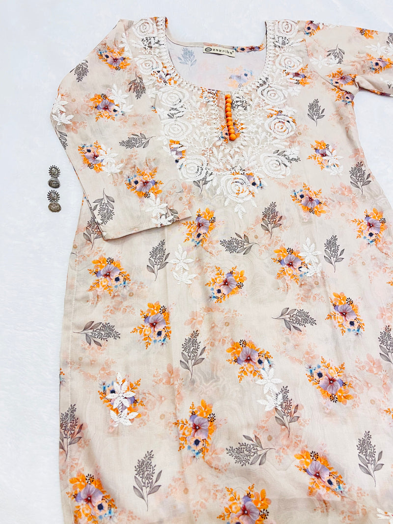Ashvi peach flower Lucknowi style Kurti