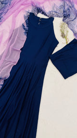 Surkh Navy Blue Rayon Gown Set