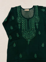 Heena Bottle Green Embroidered Georgette Kurta