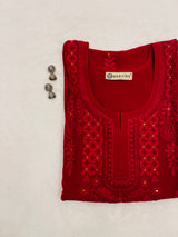 Heena Maroon Embroidered Georgette Kurta