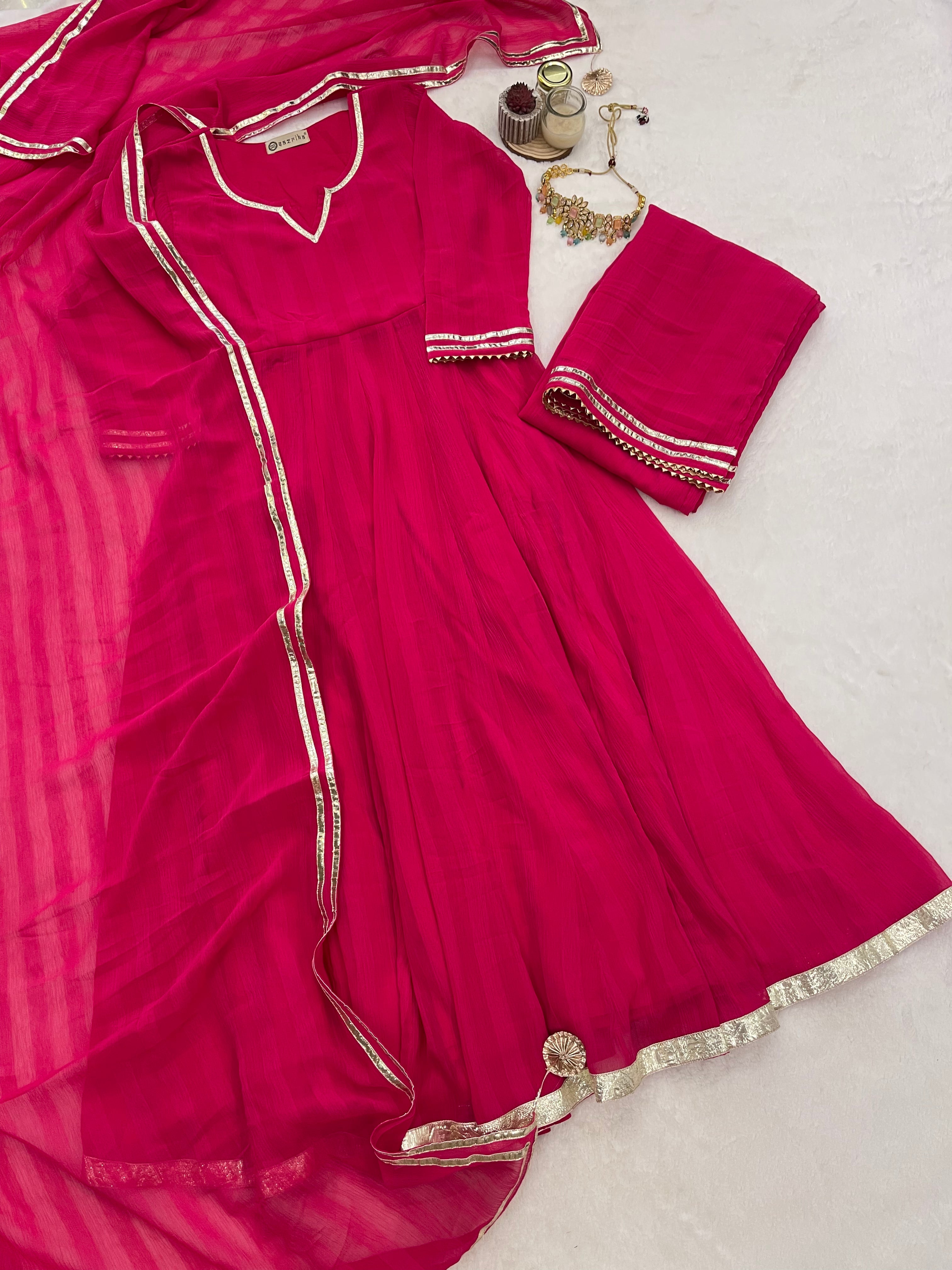 Rani pink gotta work anarkali set