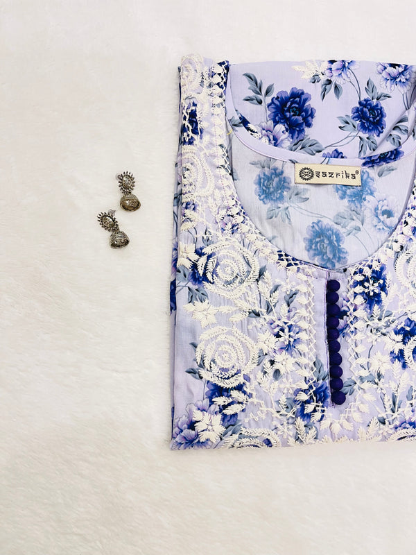 Ashvi ink blue flower print kurta
