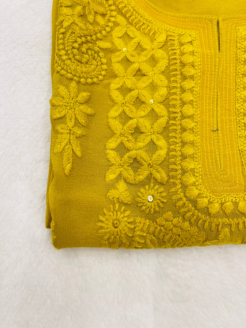 Heena Mustard Embroidered Georgette Kurta