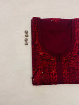 Maroon Embroidered Rayon Kurta