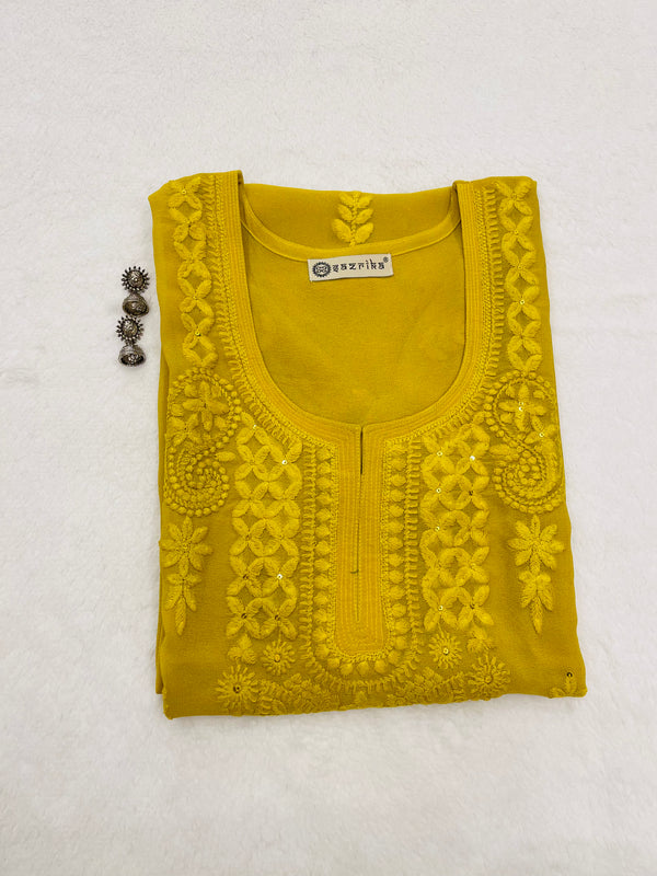 Heena Mustard Embroidered Georgette Kurta