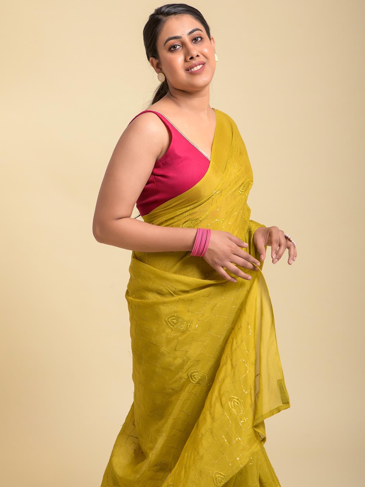 Mustard Viscouse Georgette Embroidered Saree
