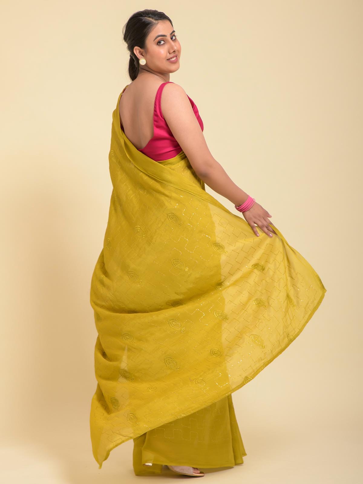 Mustard Viscouse Georgette Embroidered Saree