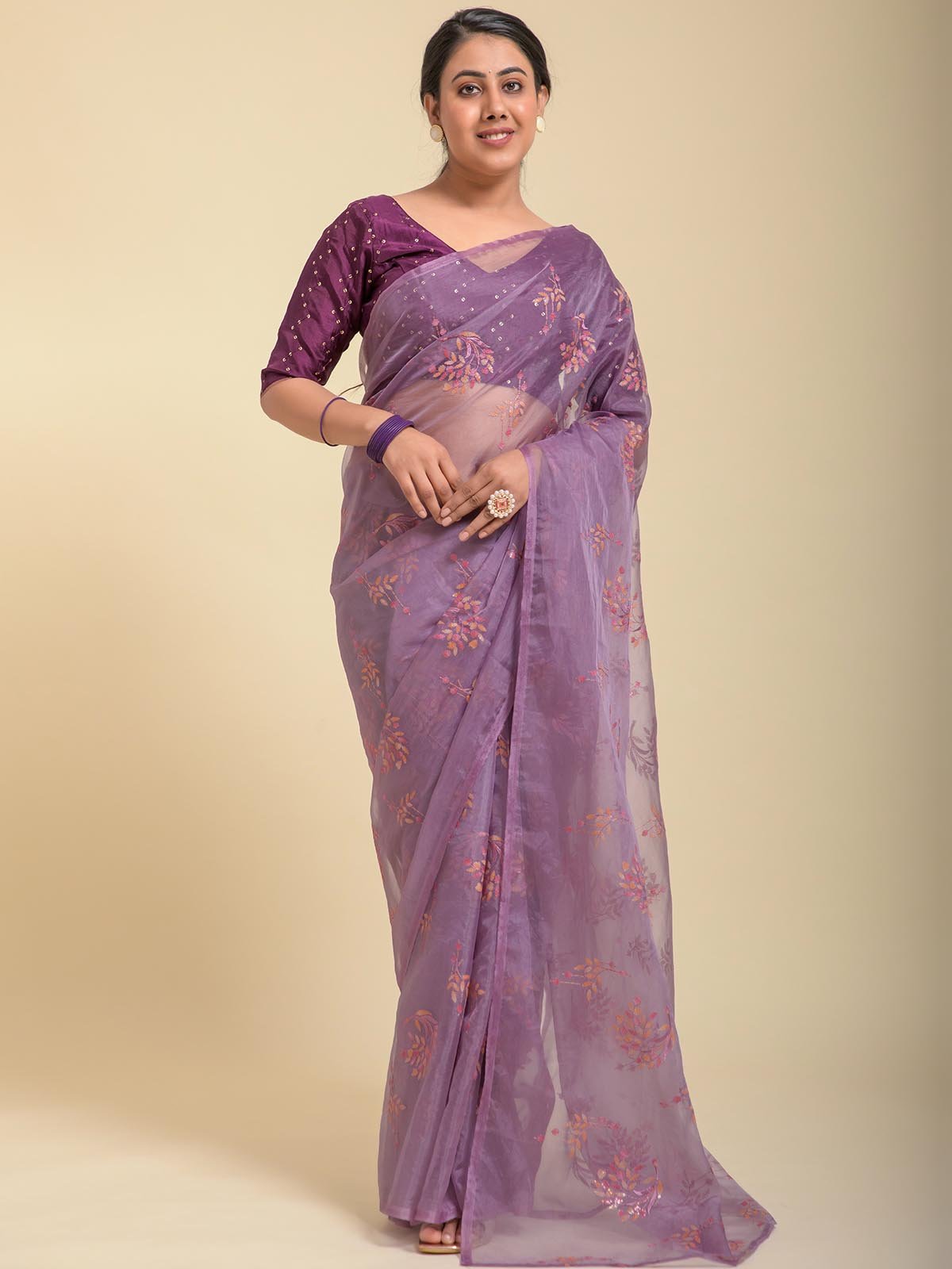 Ayla lavender embroidery work Organza saree