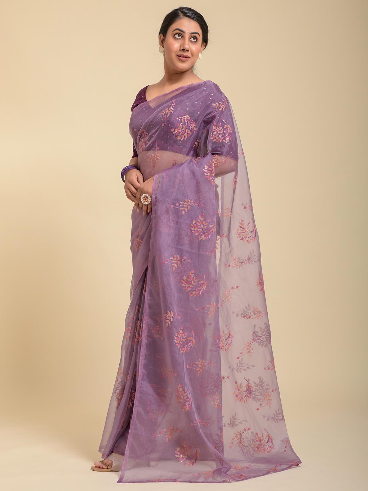 Ayla lavender embroidery work Organza saree
