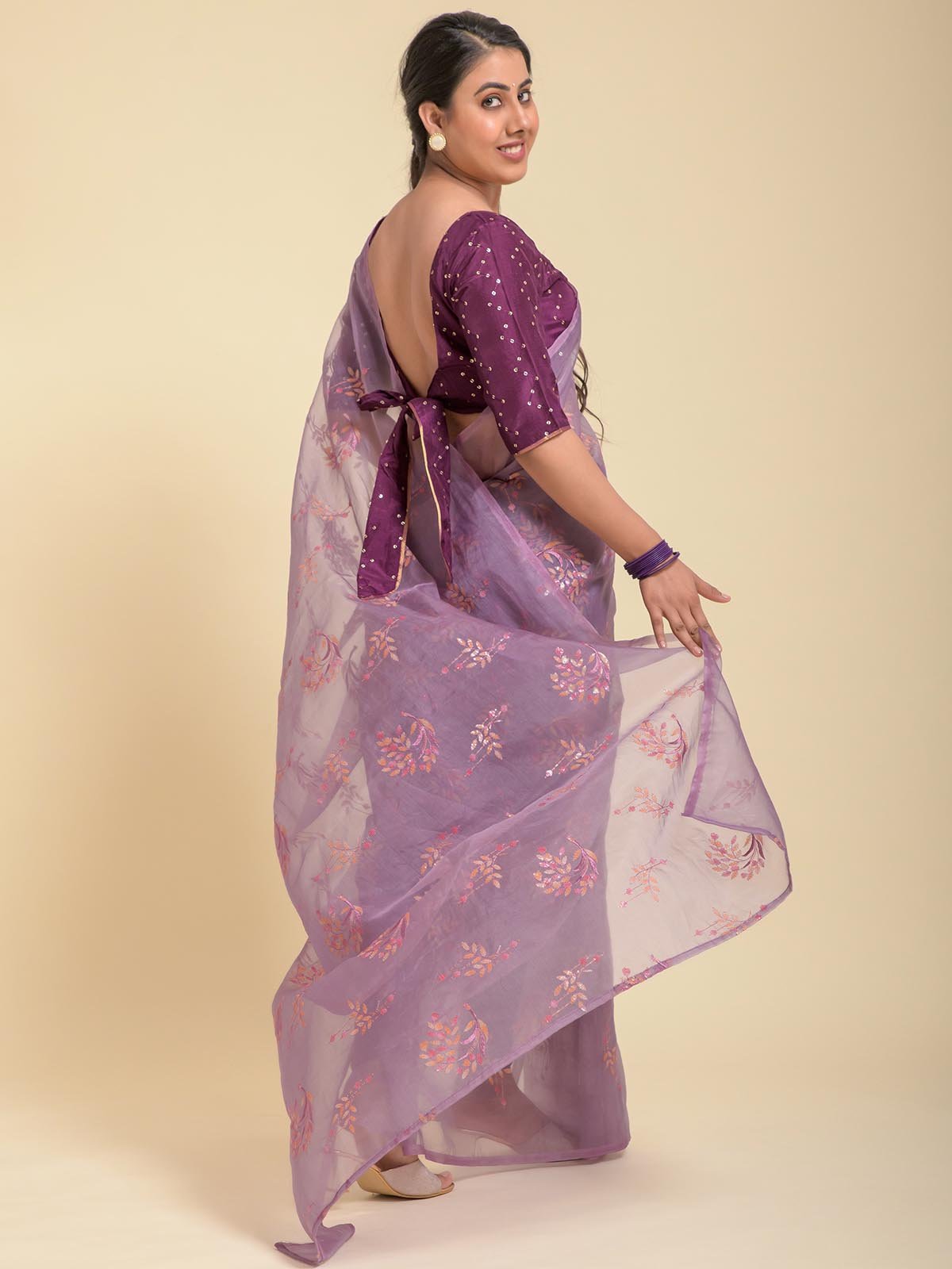 Ayla lavender embroidery work Organza saree