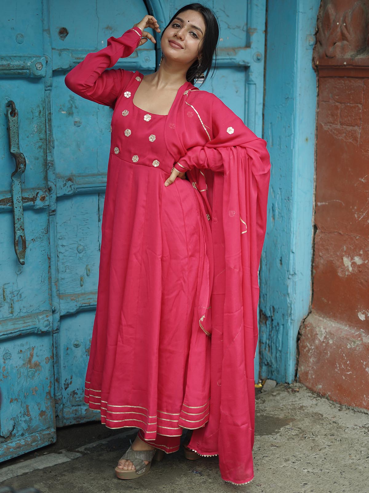 Dark Pink gotta work anarkali gown