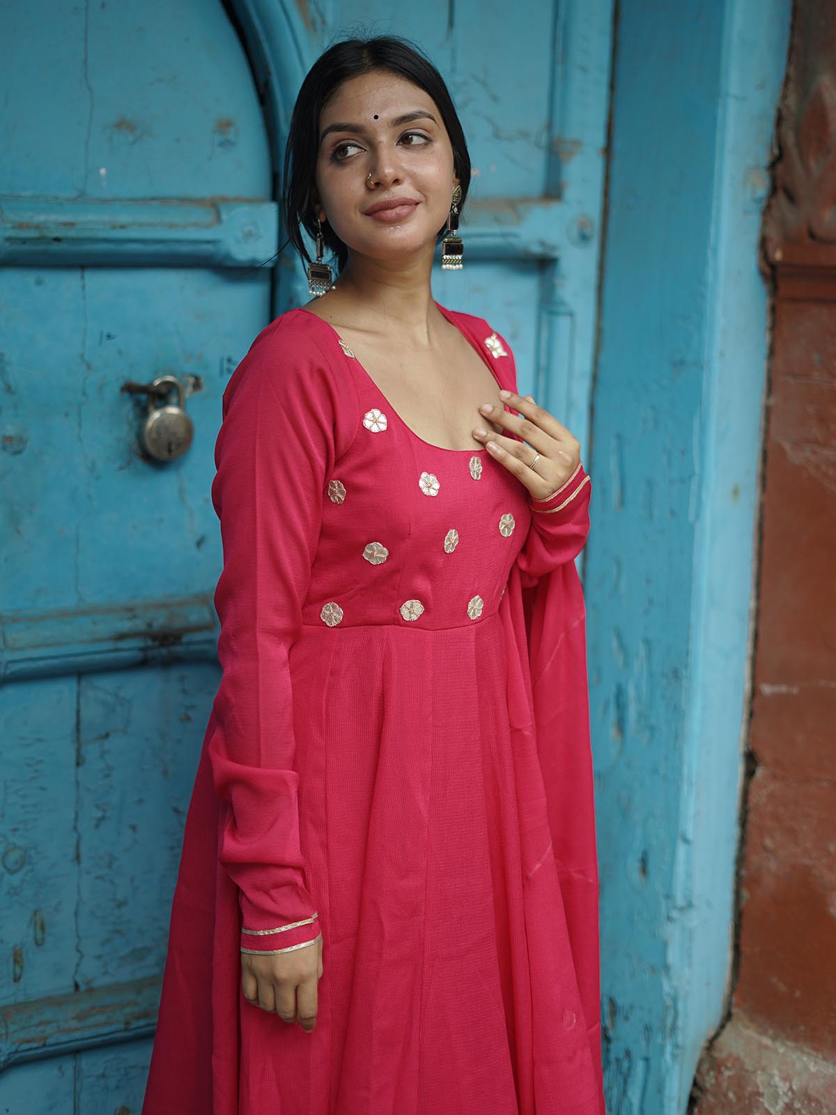 Dark Pink gotta work anarkali gown