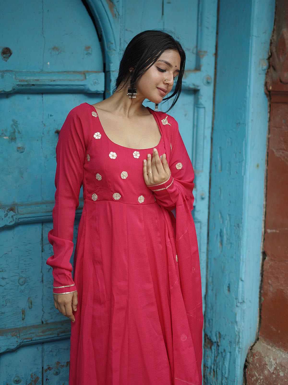 Dark Pink gotta work anarkali gown