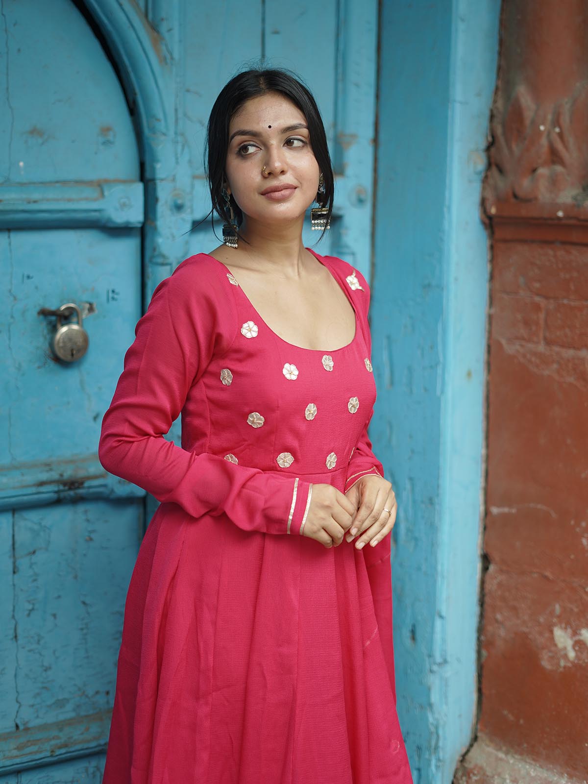 Dark Pink gotta work anarkali gown