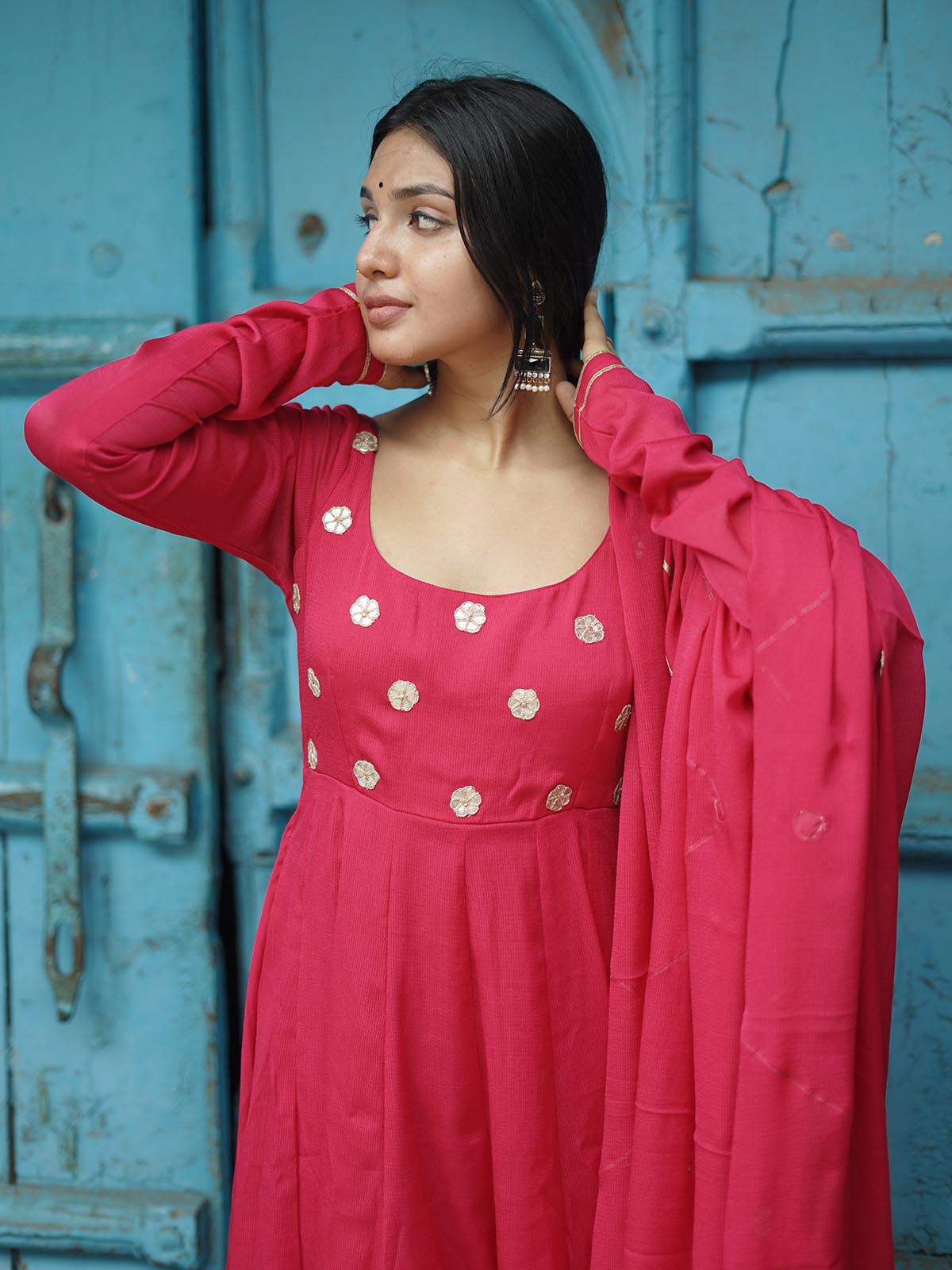 Dark Pink gotta work anarkali gown