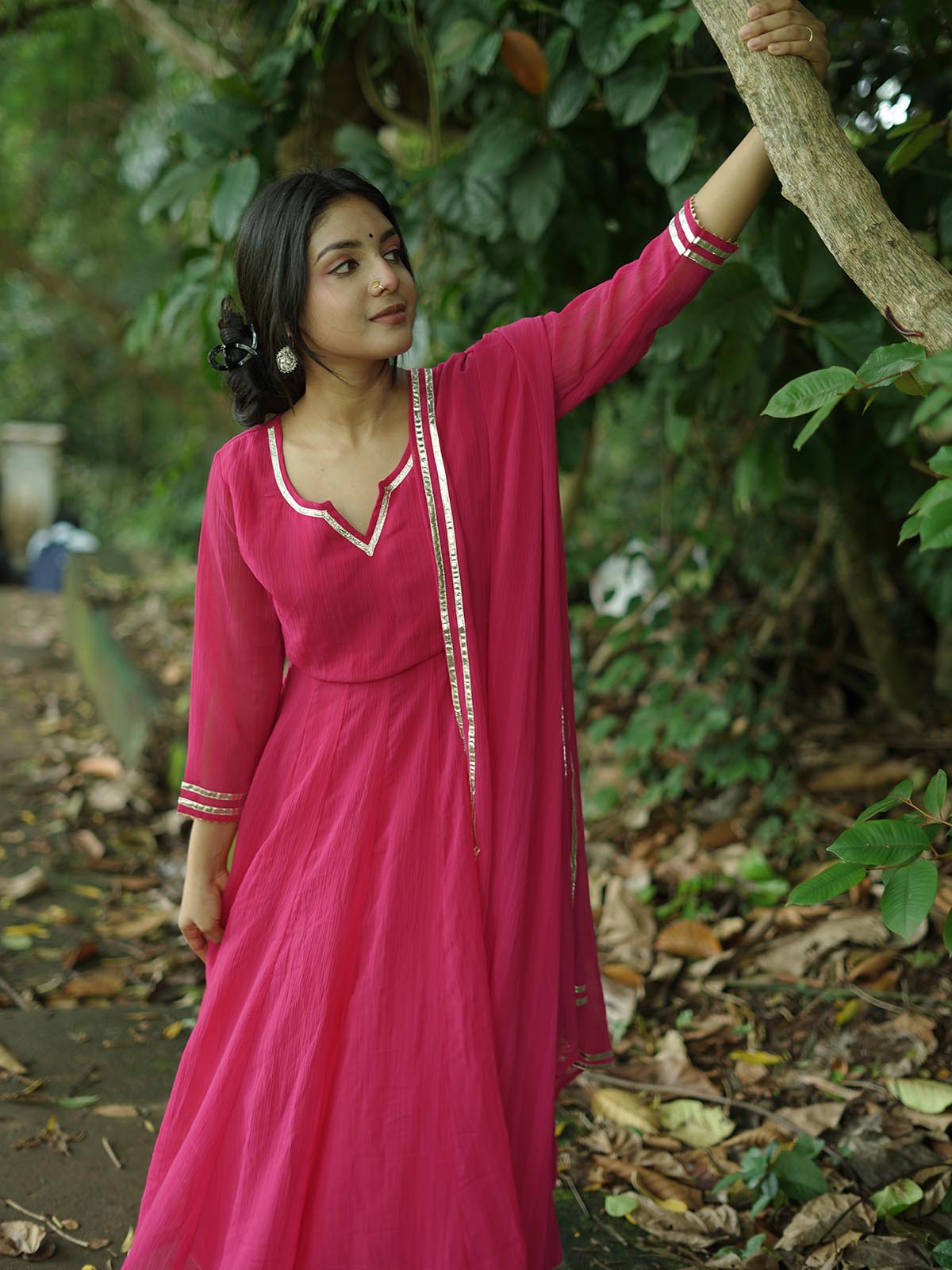 Rani pink gotta work anarkali set