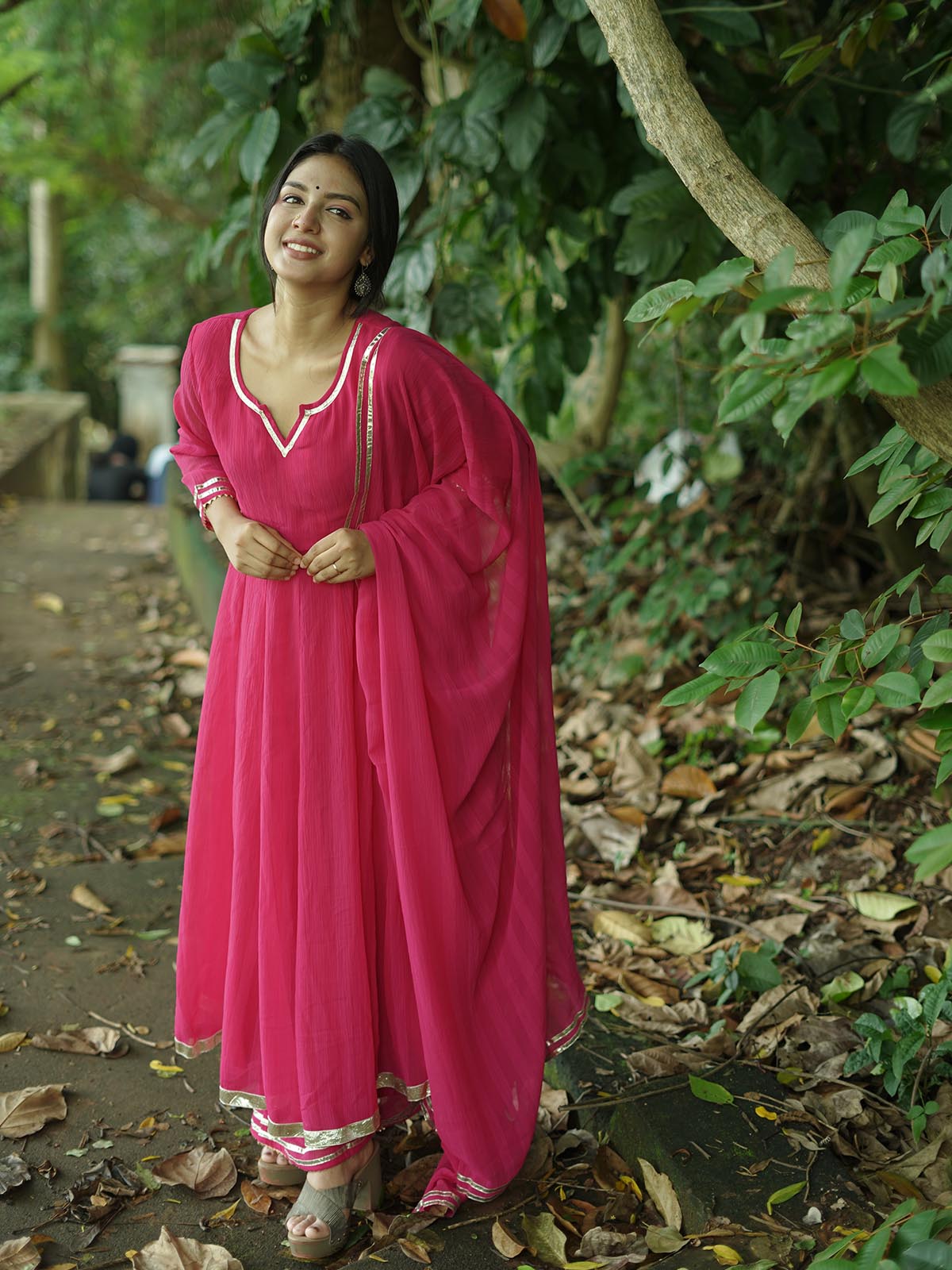 Rani pink gotta work anarkali set