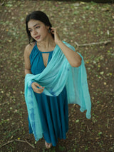 Surkh Teal Blue Rayon Gown Set