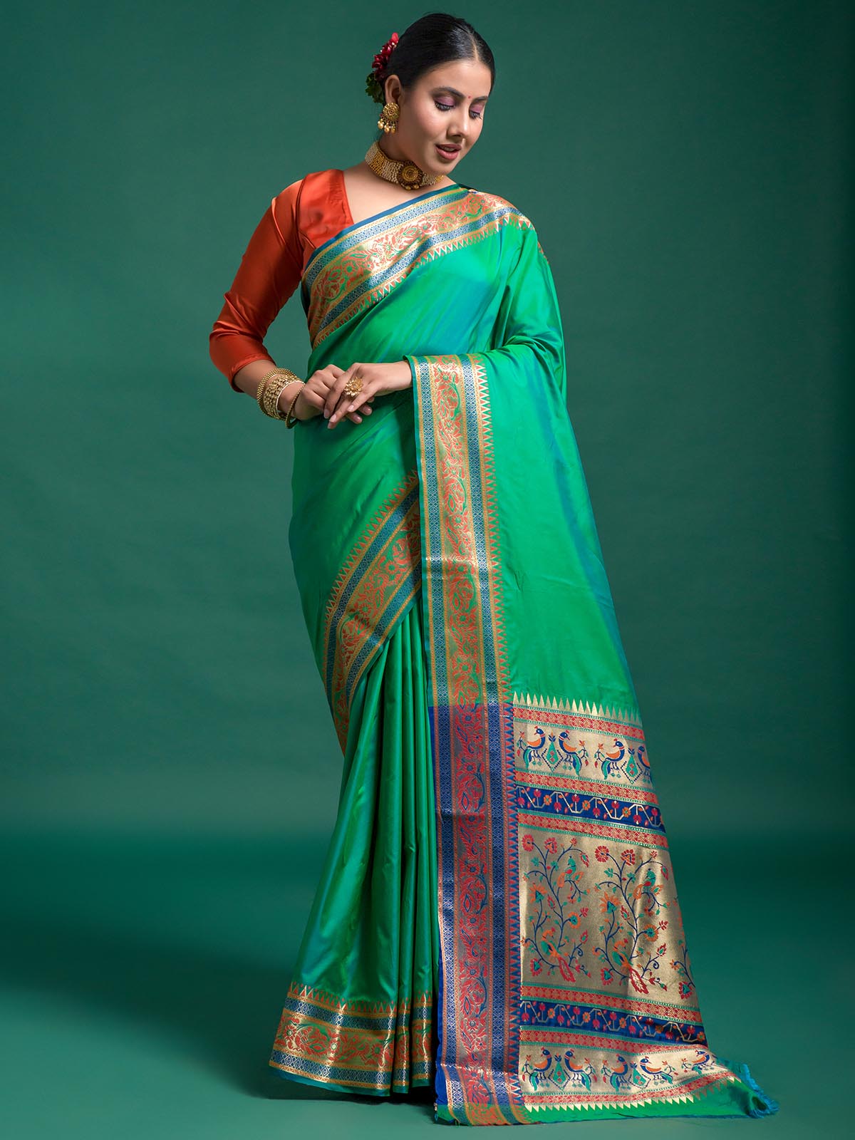 Lupine Green Silk Saree