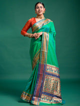 Lupine Green Saree