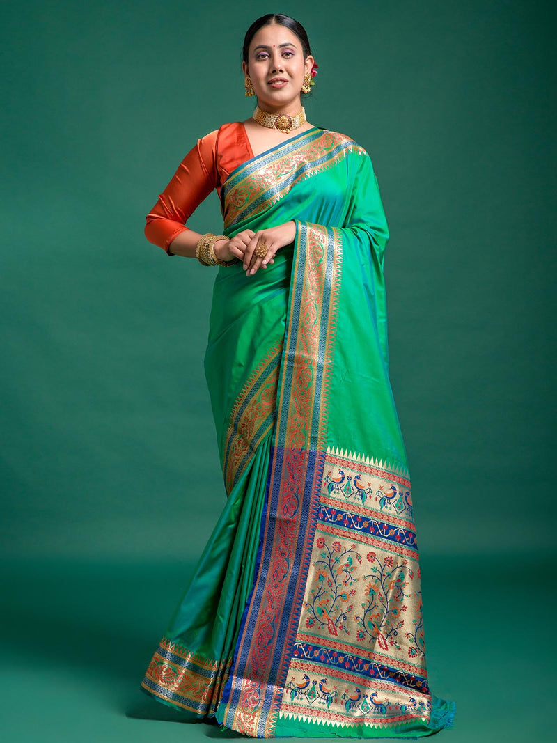 Lupine Green Saree