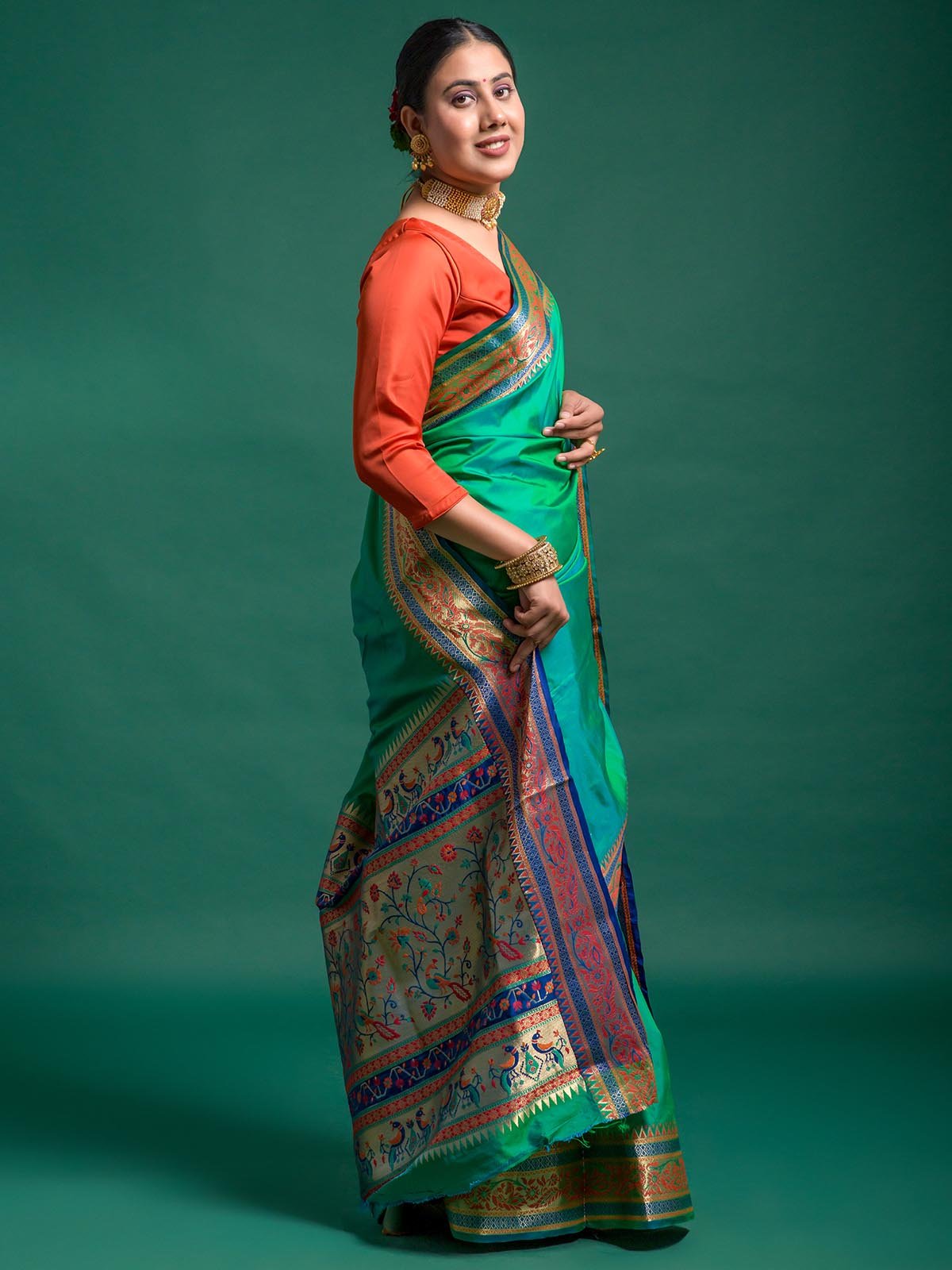 Lupine Green Silk Saree