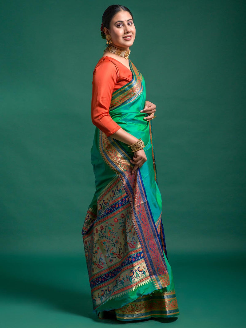 Lupine Green Saree