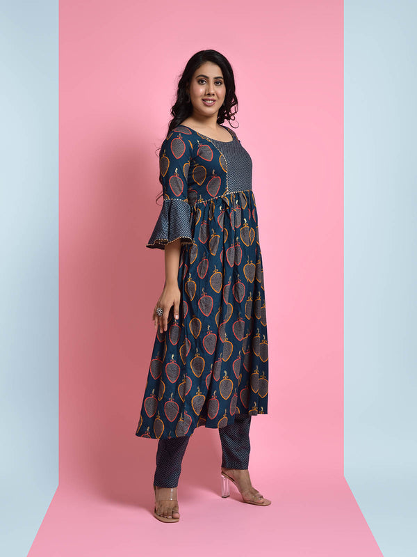 Paan Leaf Kurti-Pant Set