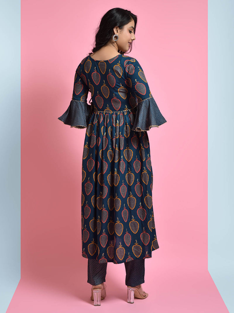 Paan Leaf Kurti-Pant Set