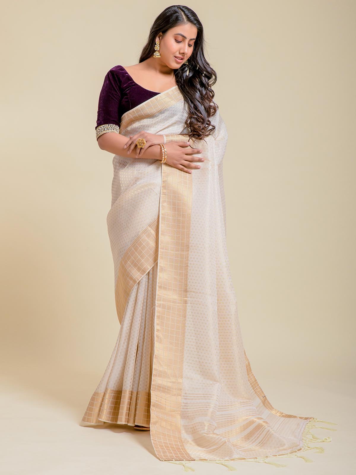 Jasmine Off White Cotton Silk Saree
