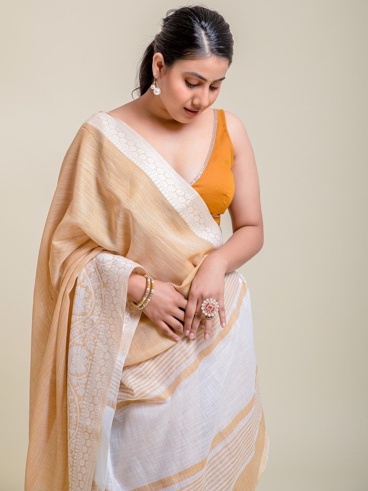 Paradise Linen Beige Color Saree
