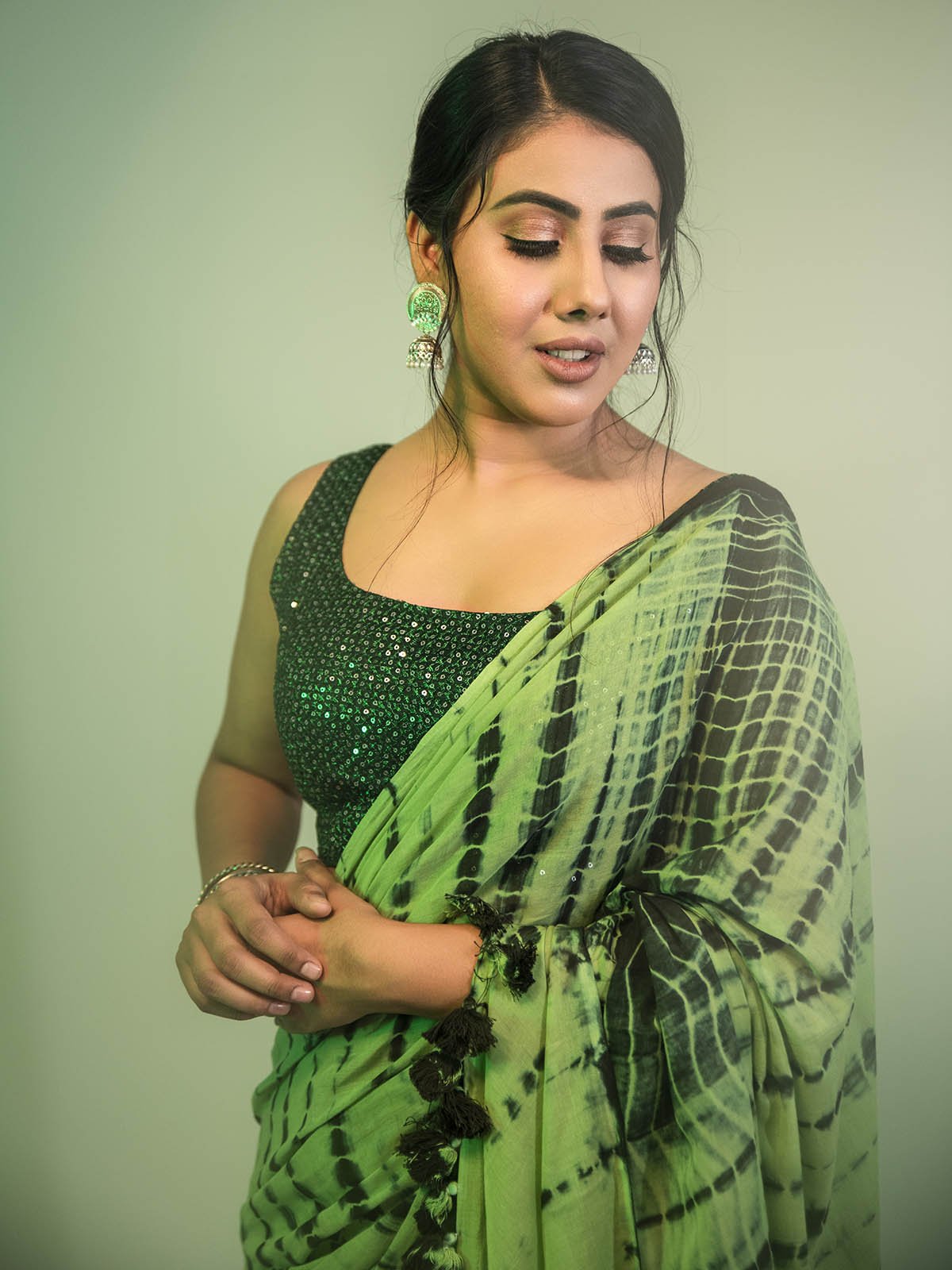 Gazal Mul Cotton Green Shibori Saree