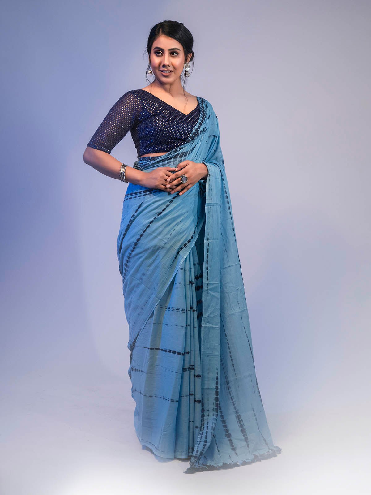 Chaand Mul Cotton Sky Blue Saree