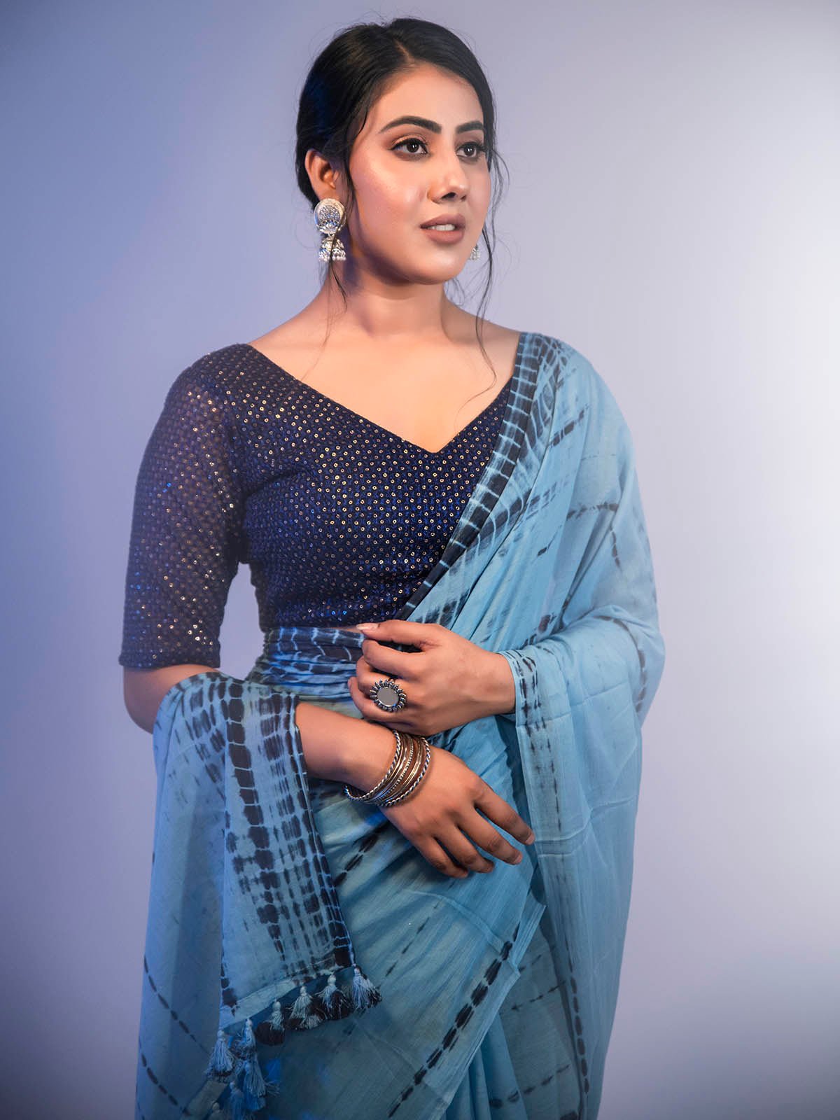 Chaand Mul Cotton Sky Blue Saree