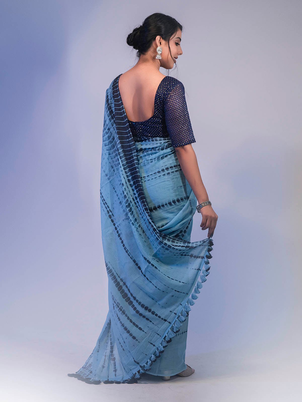 Chaand Mul Cotton Sky Blue Saree