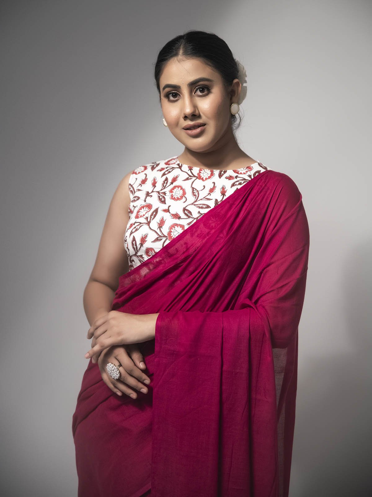 Retro Beauty Pink Mul Cotton saree