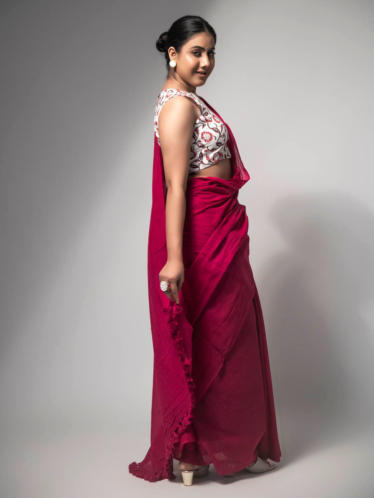 Retro Beauty Pink Mul Cotton saree