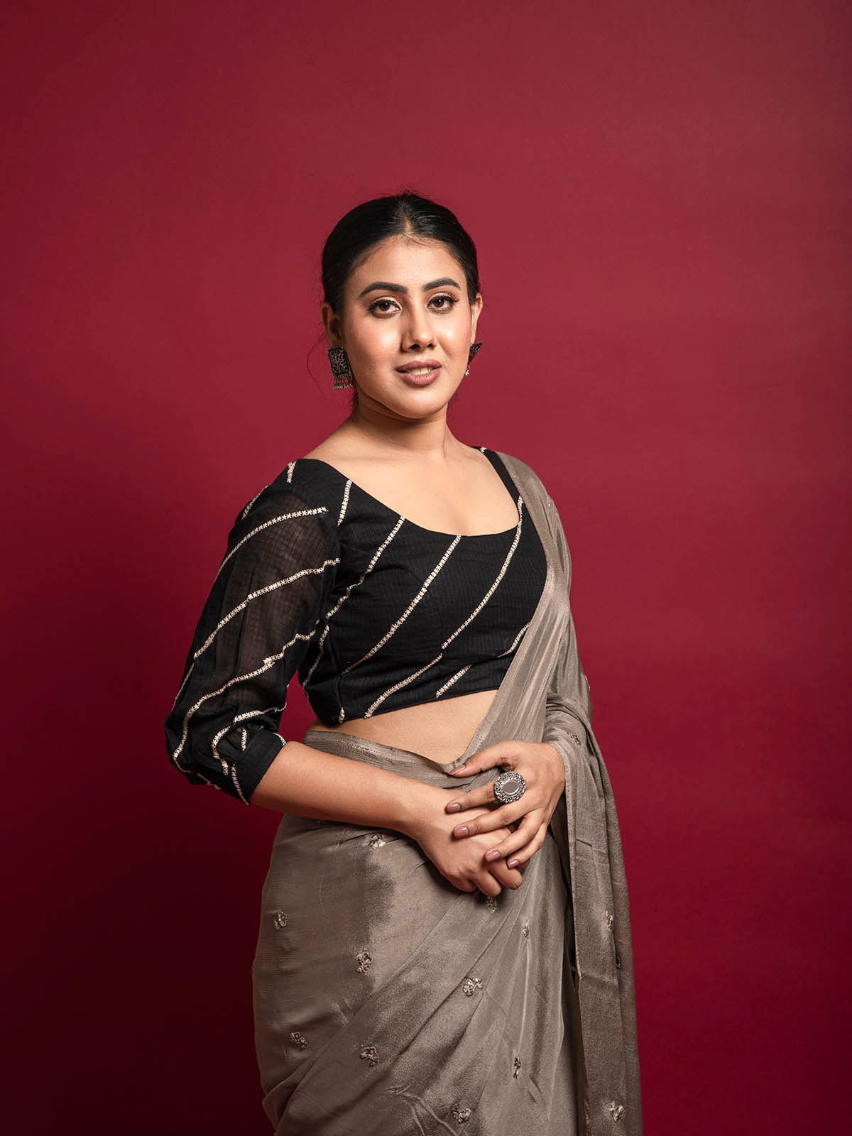 Greyish brown chiffon Saree