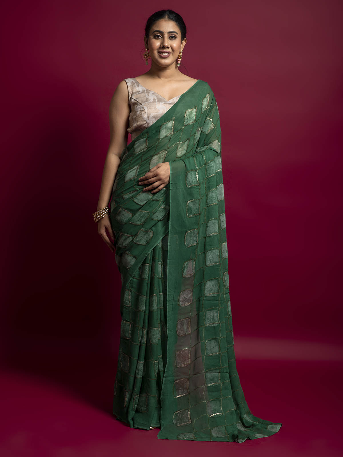 Hari Bhari pure georgette sequin work  batik print Saree