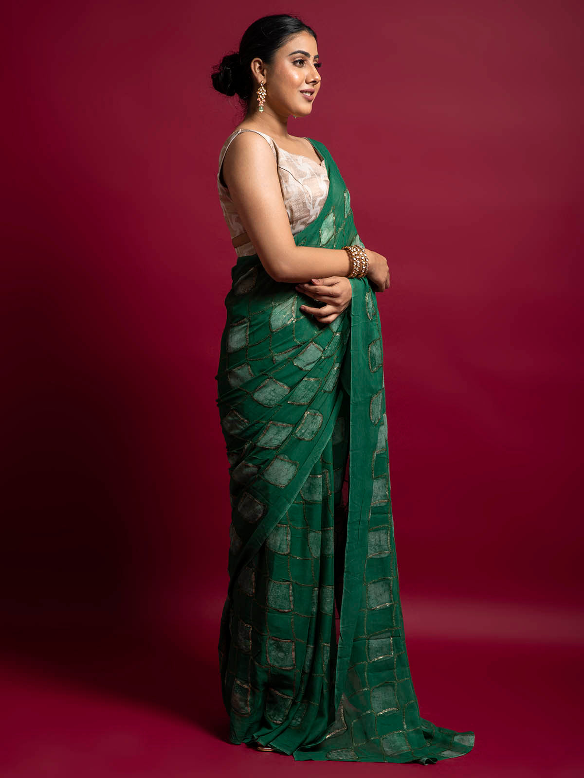 Hari Bhari pure georgette sequin work  batik print Saree